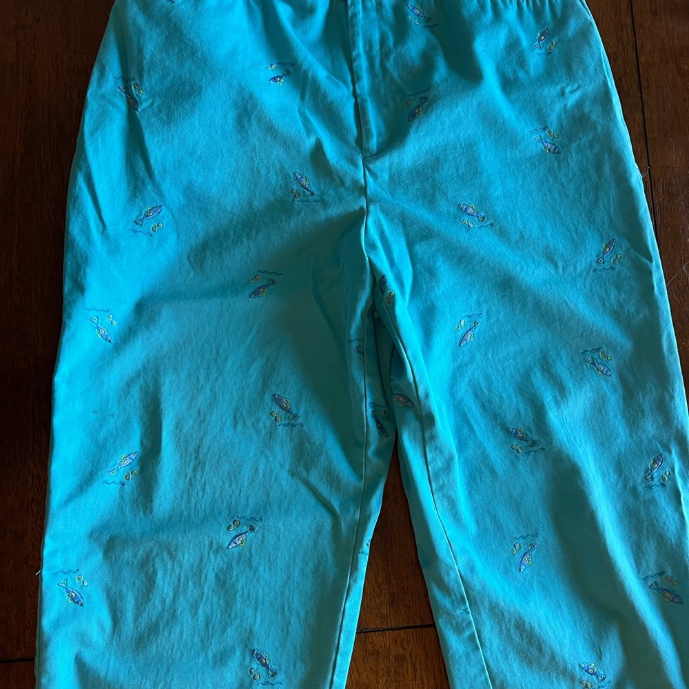 Women's Aqua Capris with Fish Print